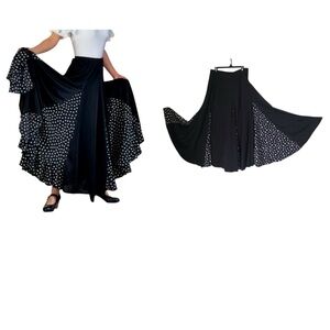 Flamenco Dance Custom Circular Skirt Polka Dot Practice Perform Full Benz Black